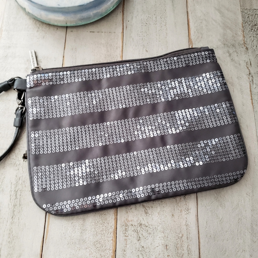 Bath & Body Works gray sequin cosmetic travel bag beauty makeup